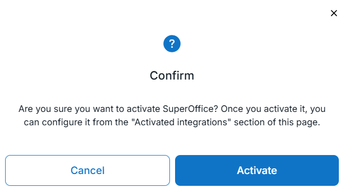 Activate button for the SuperOffice integration