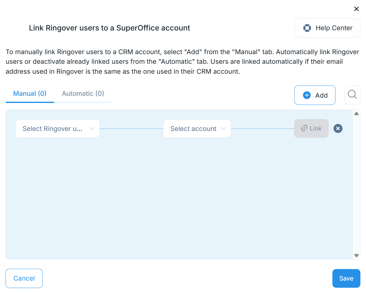 SuperOffice and Ringover user mapping