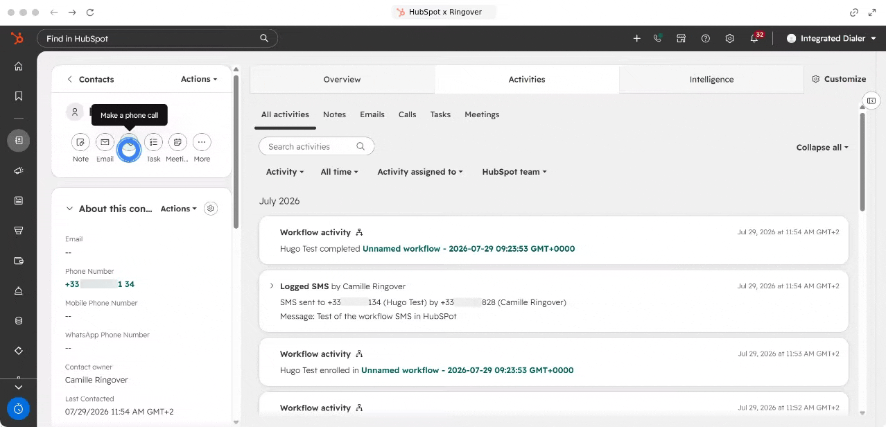 Calling a contact from their phone number in HubSpot