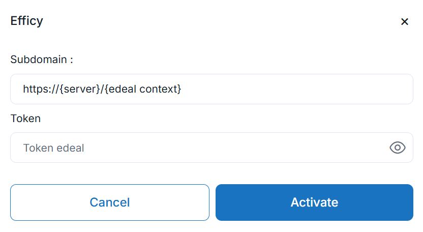 Efficy integration activation window